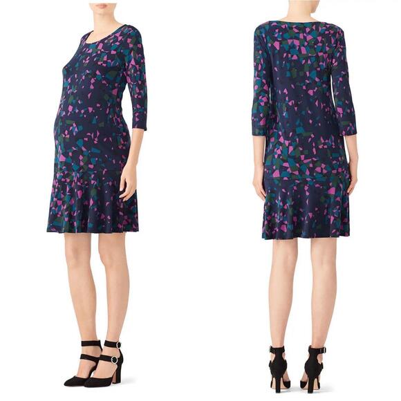 Leota Women’s Maternity Size Small Kelsey Blue Geometric Print Drop Waist Dress - Picture 10 of 10